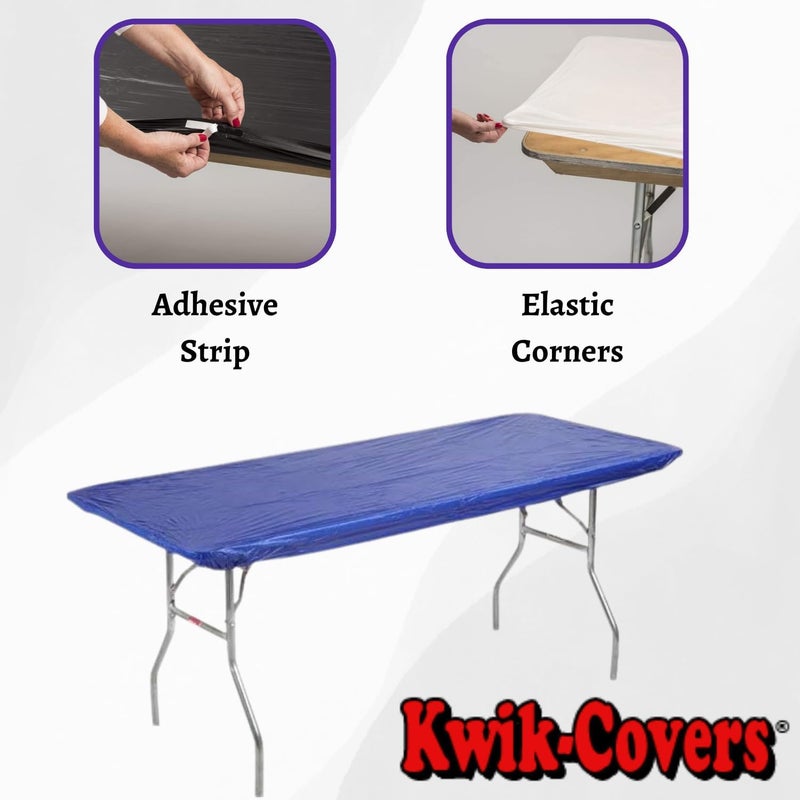 Kwik-Covers 8' Rectangle Plastic Table Covers 30" x 96", Bundle of 5 (Royal Blue) - Image 4